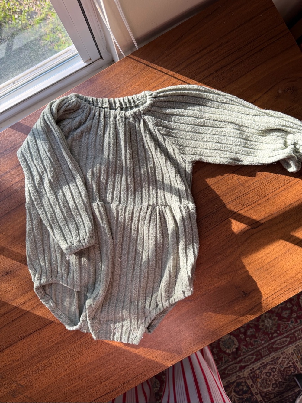 Light Sage Ribbed Off-Shoulder girls Sweater Bodysuit